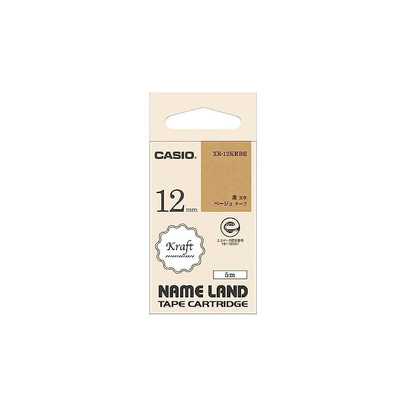 Casio Label Printer Name Land Craft Tape 12mm XR-12KRBE Beige with Black Text