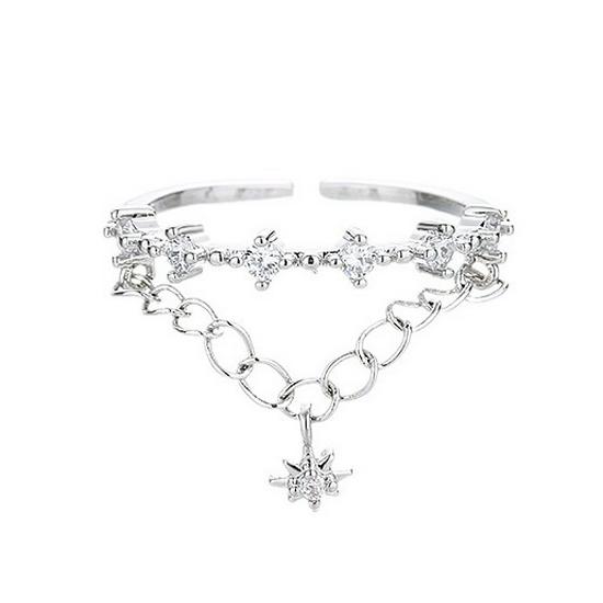 Gu Maoning Meteor Open Double Chain Ring: Luxury Star Zircon Index Finger Ring for Women