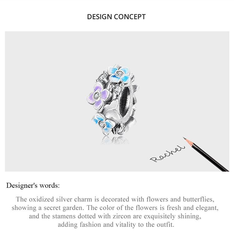 Bamoer Colorful Butterfly Loves Flower Charm Authentic 925 Sterling Silver Pendant Fit Women DIY Making Bracelet Fine Jewelry Gift