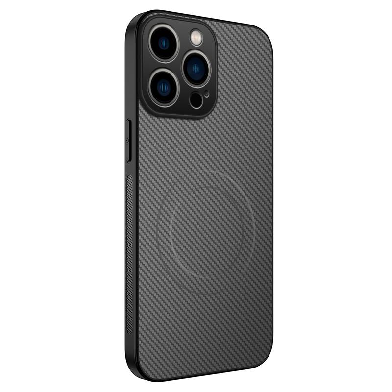 For iPhone 13 Pro 6.1 inch Case Compatible with MagSafe WANLONFENG TQ Series Carbon Fiber Texture PC TPU Phone Cover