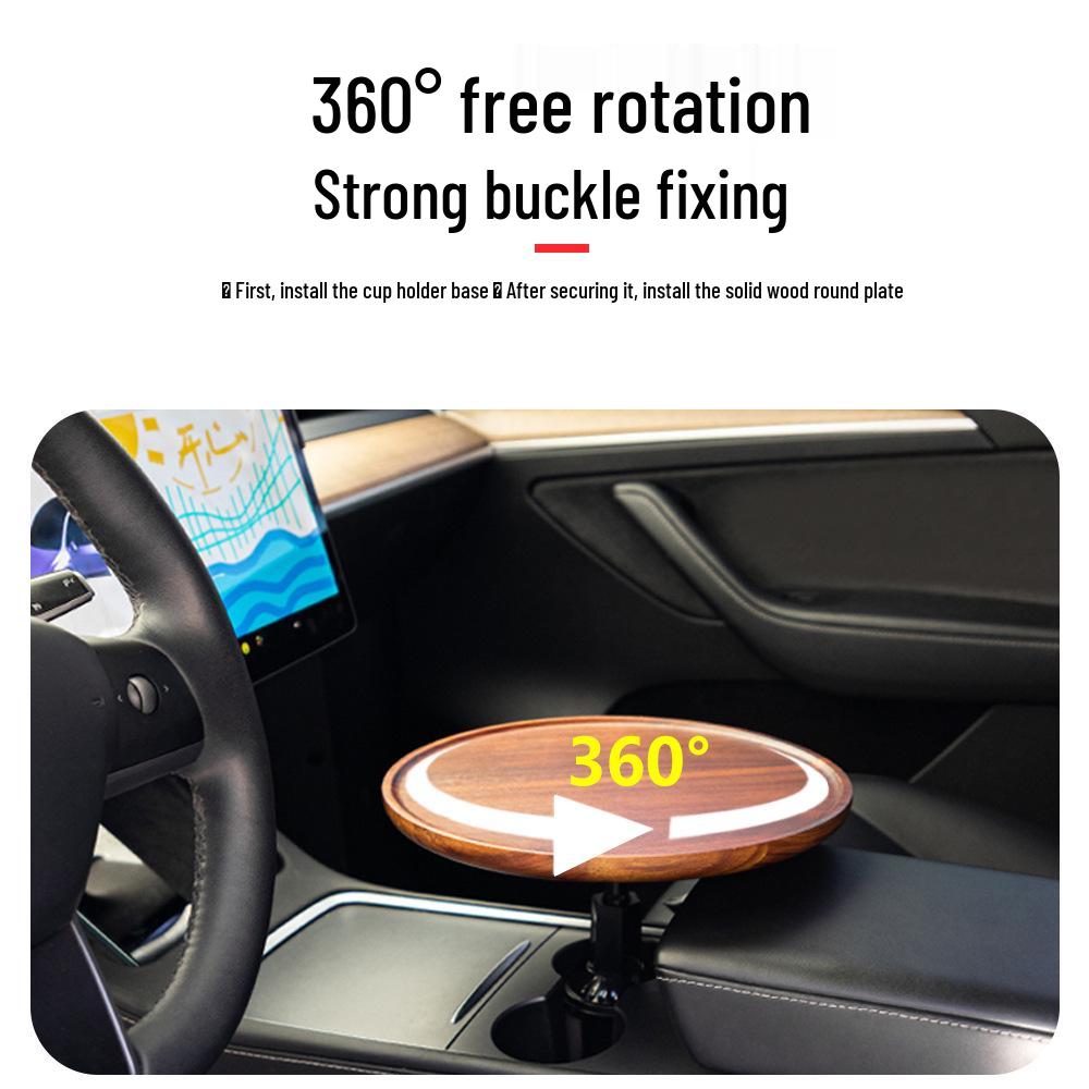Universal Tesla Car-Mounted Rotating Wood Table for Vehicle Interiors