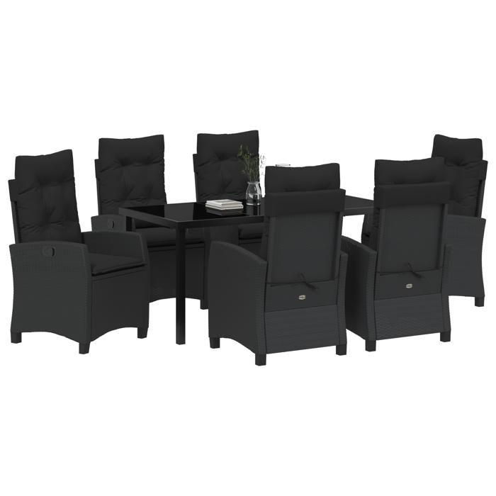 VidaXL Ensemble de salle à manger de jardin de 7 pièces avec coussins en rattan poly noir 3380376