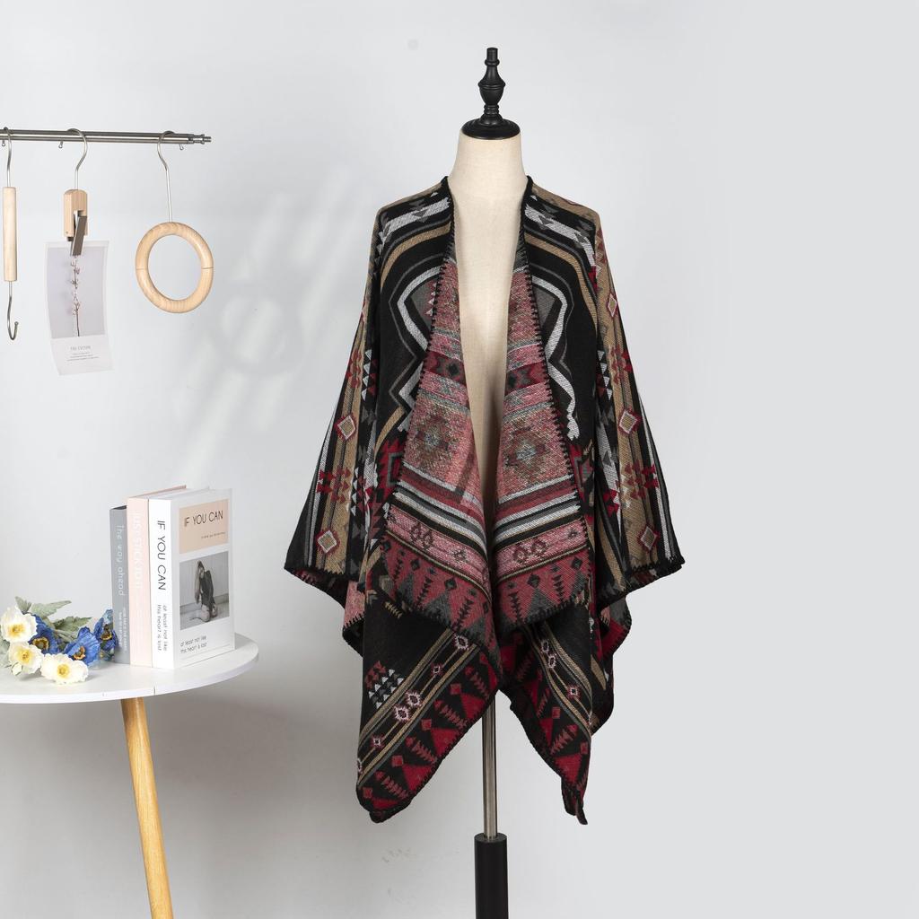 Double-Sided High-End Retro Exotic Ethnic Style Shawl With Women'S Scarf Women'S Simple Warm Cape