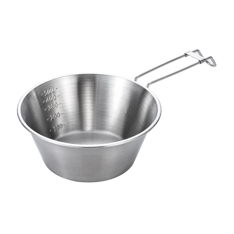 304 Stainless Steel Portable Sherpa Bowl: Multi-purpose, Foldable, Hangable Over Open Flame for Outdoor Camping and BBQ - Soup Cup