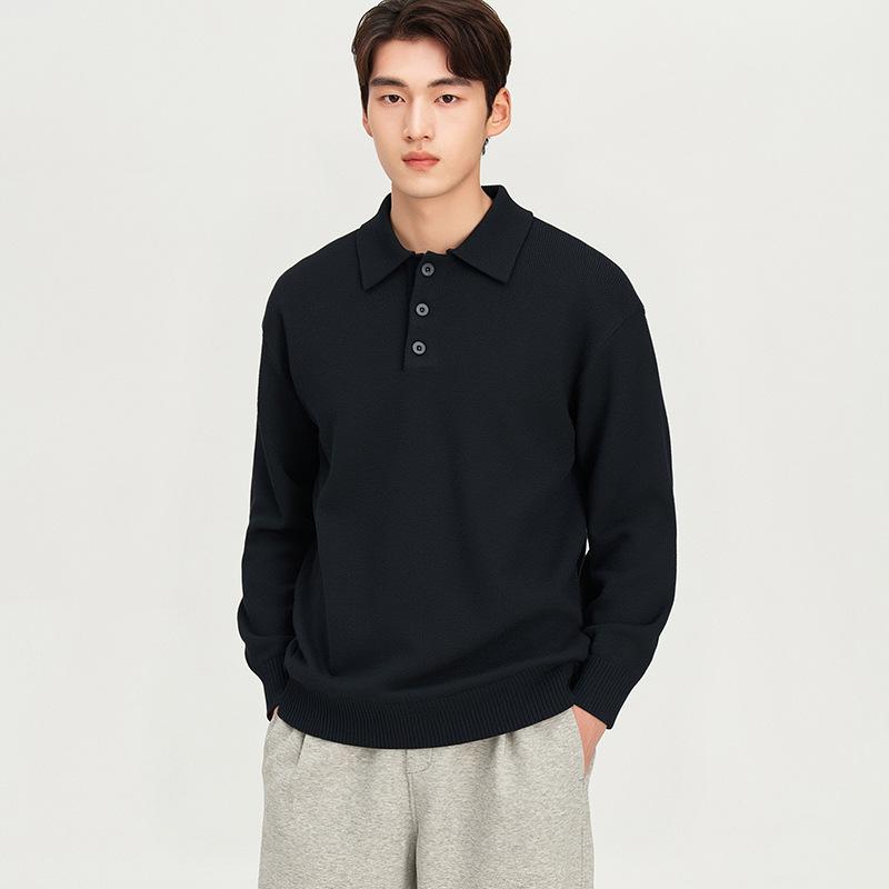 

Men s Dark Grey Thickened Wool Polo Sweater (Winter 2025 Edition) 3XL чорний