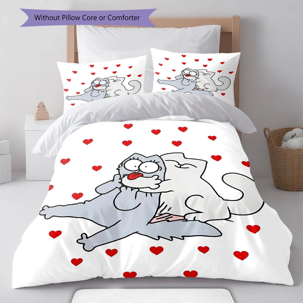 Biancheria da letto con motivo Simon's Cat, Set piumone Copripiumone Federa Regalo di Compleanno per la Casa (1 * copripiumino + 2 * federa, senza nucleo)