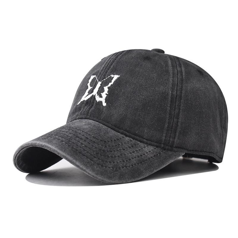 Cotton Wash Vintage Butterfly Embroidered Baseball Cap With Curved Brim For Adults Summer