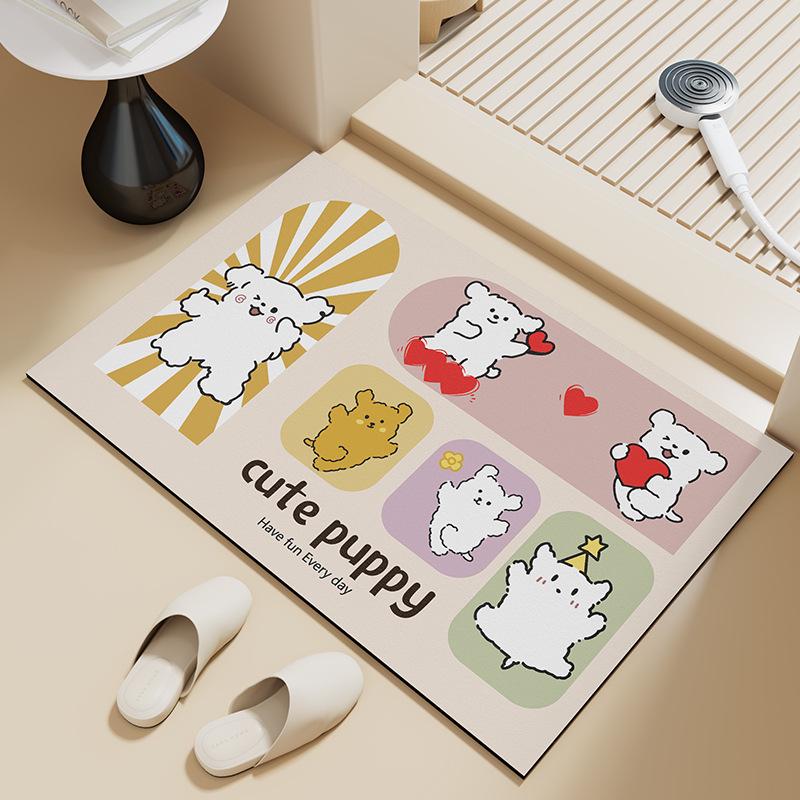 Little Apple Cute Diatom Mud Bath Mat: Quick-Drying, Non-Slip, Water-Absorbent Floor Pad for Easy Cleaning.