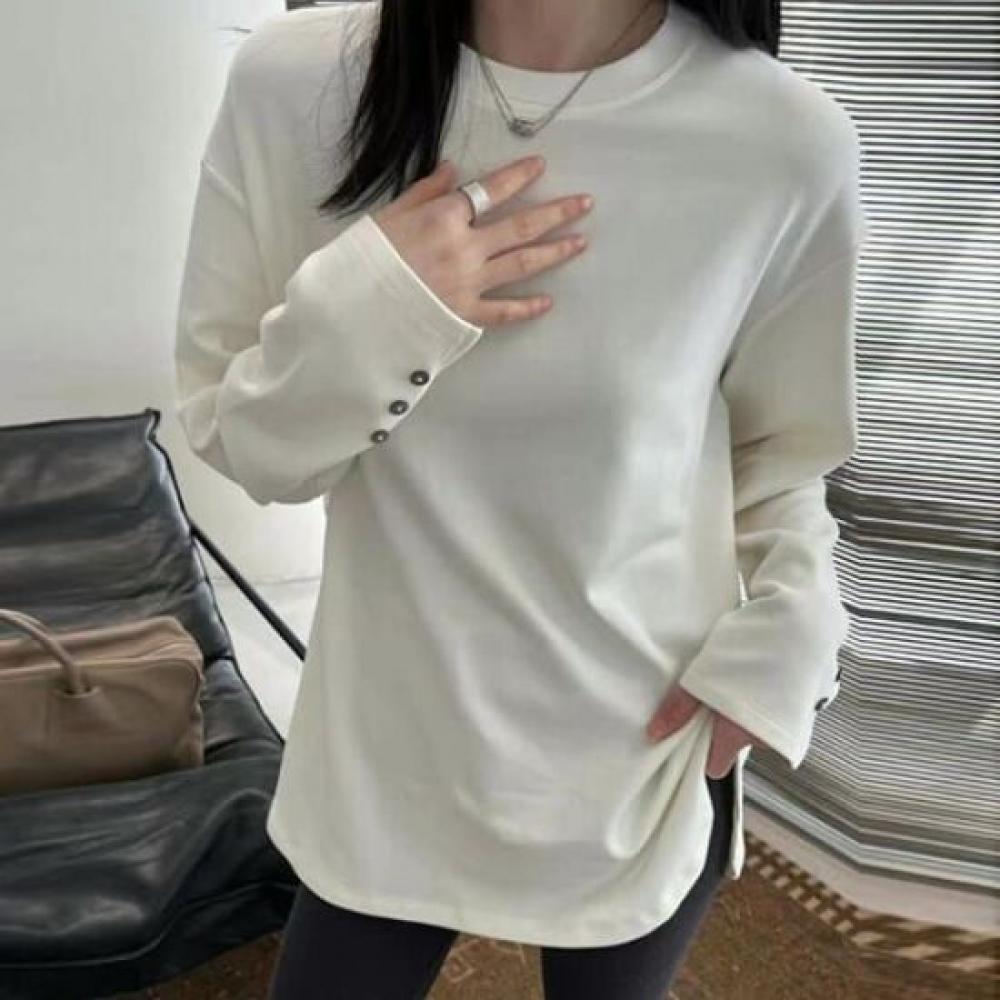 Navava NT2150 Simple BuTTon PoinT Long Sleeve Round Neck T shirT