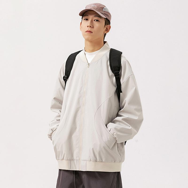 New American Vintage Jacket for Spring and Autumn, Loose Collar, Loose Solid Color Baseball Uniform, Casual and Versatile Men's Jacket