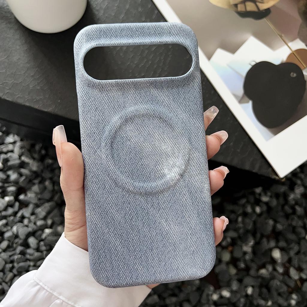Washed Color Denim Jeans Magnetic Phone Case For Google Pixel 9 8 XL 8A 7 7A Pro For Magsafe Shockproof Frameless Cooling Cover