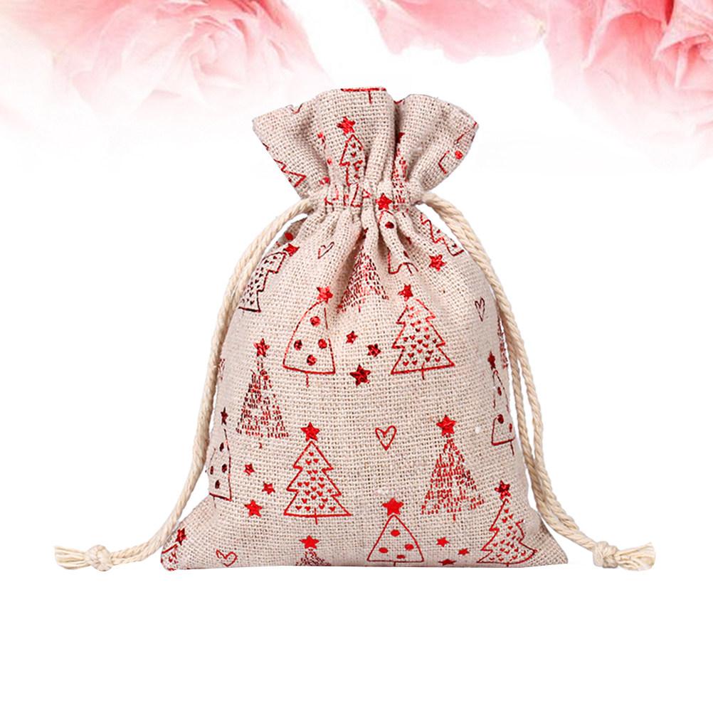 30pcs Christmas Jute Bags C y Gift Drawstring Pouches Printed Linen Storage Cookie Snack Party Favor Reusable