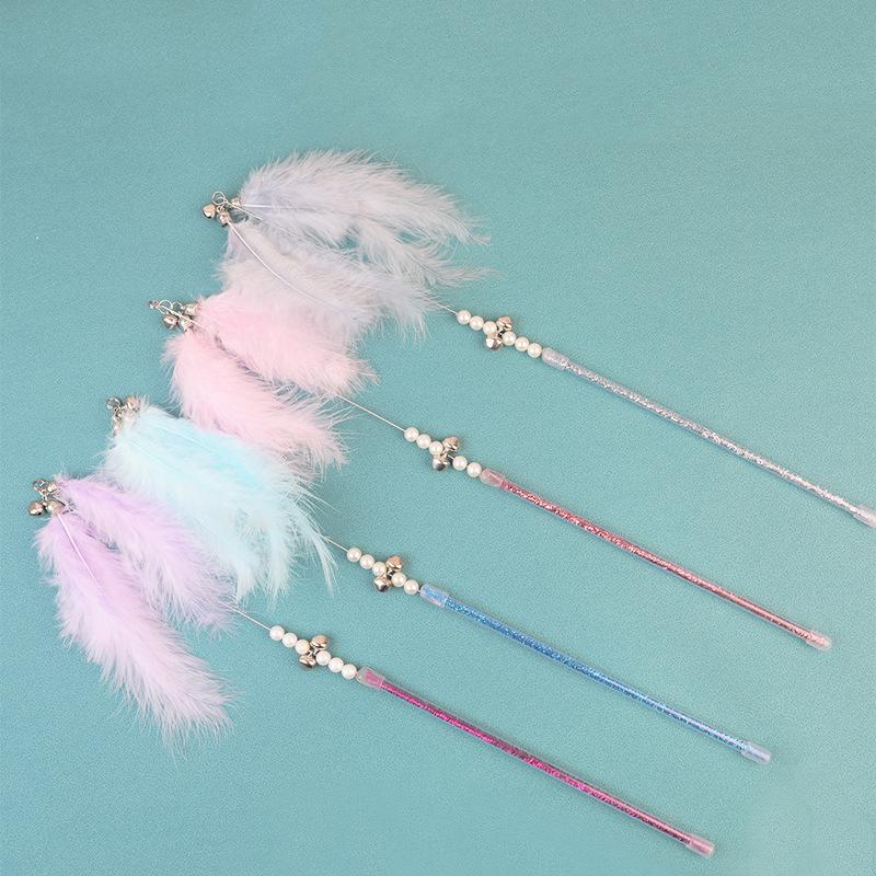 Hot fairy feather bells tease cat stick interactively to relieve boredom and make sounds of cat toys four colors