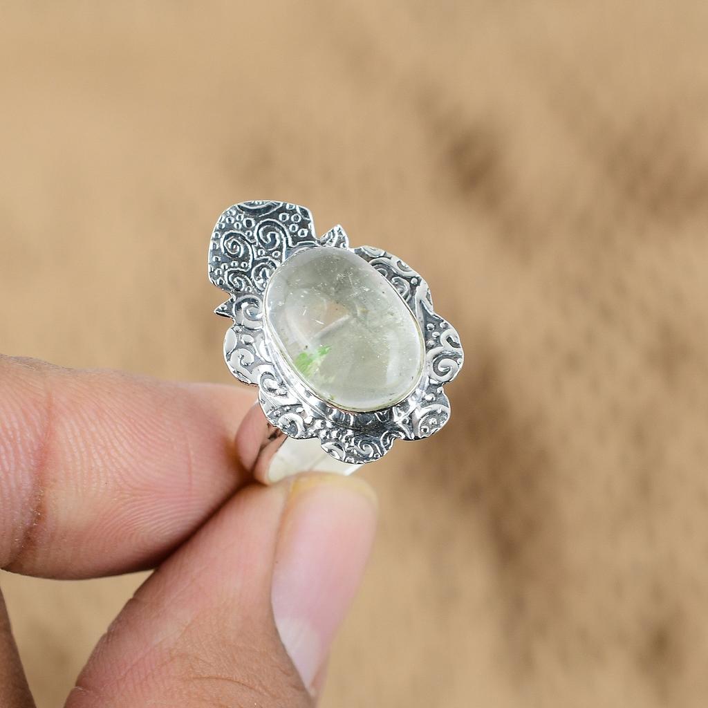 Natural Crystal Quartz Gemstone Promise Adjustable Ring 925 Silver For Girls