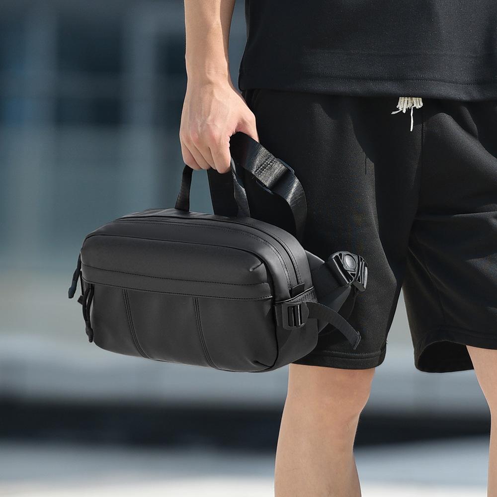 Small Crossbody Bag Multi-functional Zipper Shoulder Bag Travel Bag Sports Shoulder Bag Portable Motorcycle Style PU Men's Shoulder Bag