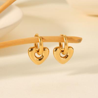 Heart Earrings 18K Gold French Elegant Heart Drop Earrings Titanium Steel Jewelry for Women Fade-Resistant