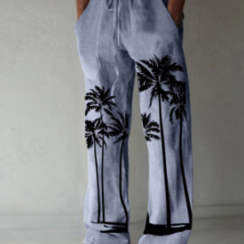 Módní pánské kalhoty 3D digitální potisk pohodlné plátěné široké kalhoty trend univerzální rovné kalhoty