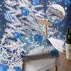 Blue Christmas Tree Christmas Ball Snowflake Sheer Curtains Home Living Room Bedroom Kitchen Window Decor Voile Tulle Curtains