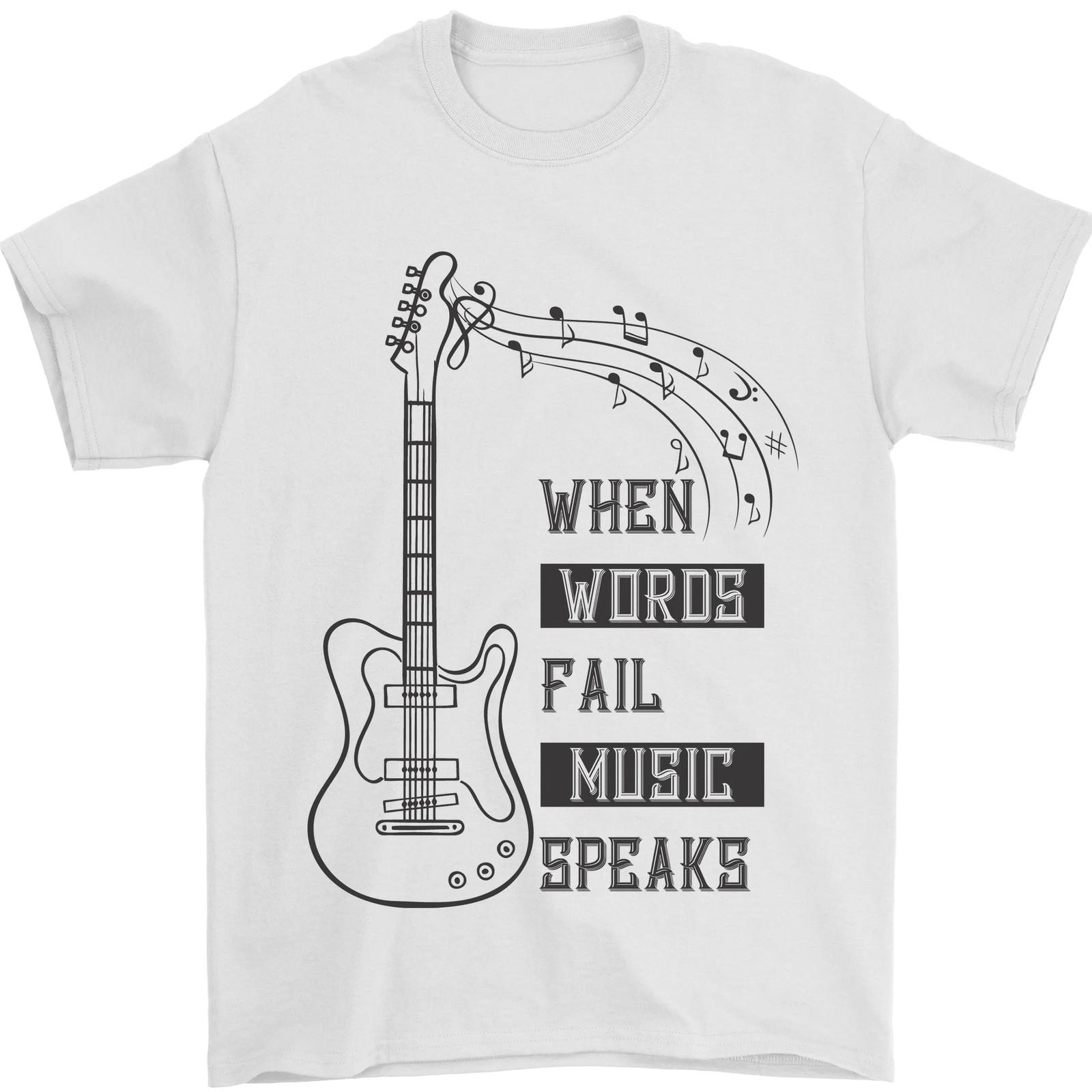 Guitar As Words Fail Music Speaks Men Maglietta Cotton XL