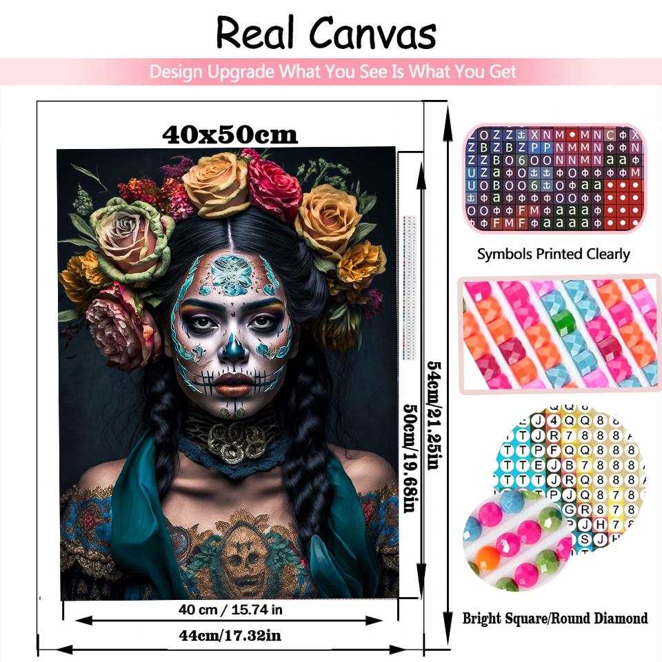 5D DIY Diamond Painting Skull Face Woman Rhinestone Mosaic Tattoo Girl Diamond Embroidery Art Mosaic Home Decor Handmade Gift