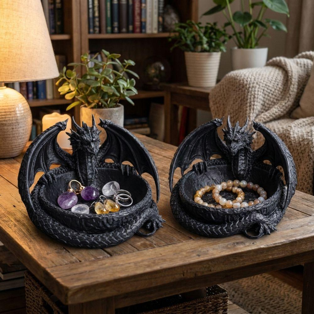 Dark Style Dragon Shaped Jewelry Tray Unique Dragon Trinket Bowl Room Decor
