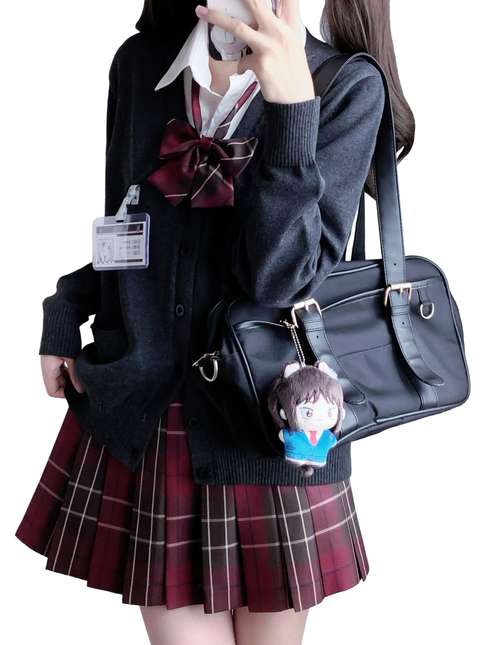 

Sivrusn School High School Girl Cosplay Uniform Knitwear Checkered Bowknot School Authentic Perfect for Entrance School and Cultural Dark XL Cardigan,