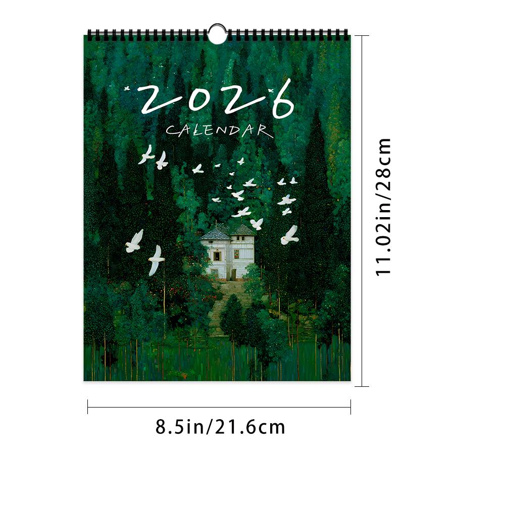 

1 шт., 2026, Художественный календарь, Потрясающие пейзажи, 12 уникальных дизайнов, Настенный календарь, Дни рождения, Рождество, Новогодний подарок