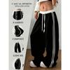 Dames Color Block Gestreepte Sneldrogende Gebogen Broek, Hoge Taille Losse Wijde Pijp Casual Sportbroek
