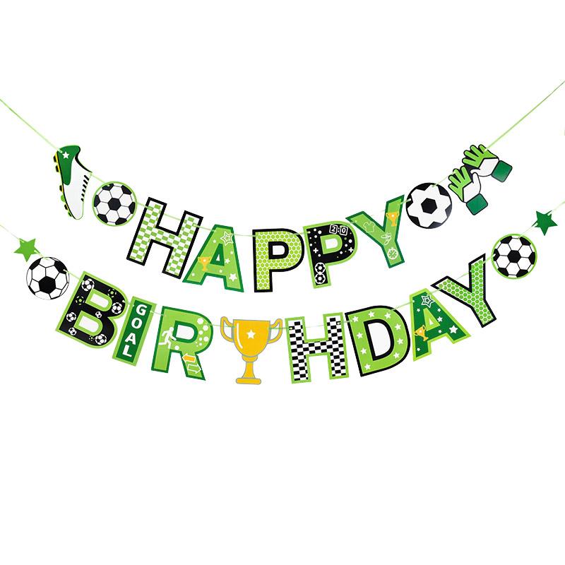 

Football Theme Party Happy Birthday Banner Garland Kids Boy Soccer Birthday Decoration Favors Cupcake Topper Flags Supplies
