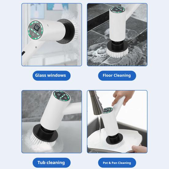 Yousheng Electric Spin Scrubber Cordless Cleaning Brush with 9 Brush Heads 3 Speed Waterproof Shower Scrubber with Extension Handle for Tub Tile Floor