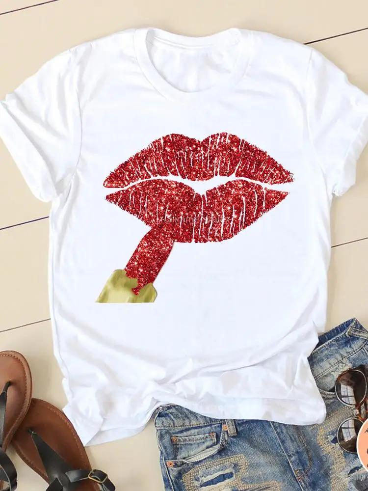 Clothing Summer Short Sleeve Watercolor Lip Sexy New Ladies Casual Unisex Fashion Graphic Tee Tshirts Female T Shirt Clothes