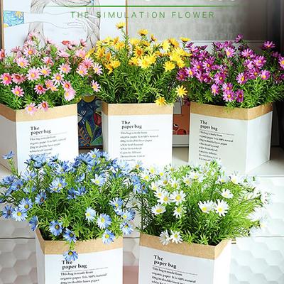 Arranjo de Flores Artificiais de Camomila para Decoração de Sala de Estar e Mesa de Jantar - Ornamento Floral em Vaso