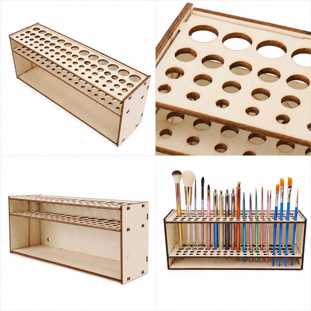 Multi Hole Paintbrush Organizer Wooden Brush Storage Rack New Pencil Holder Desk Organization