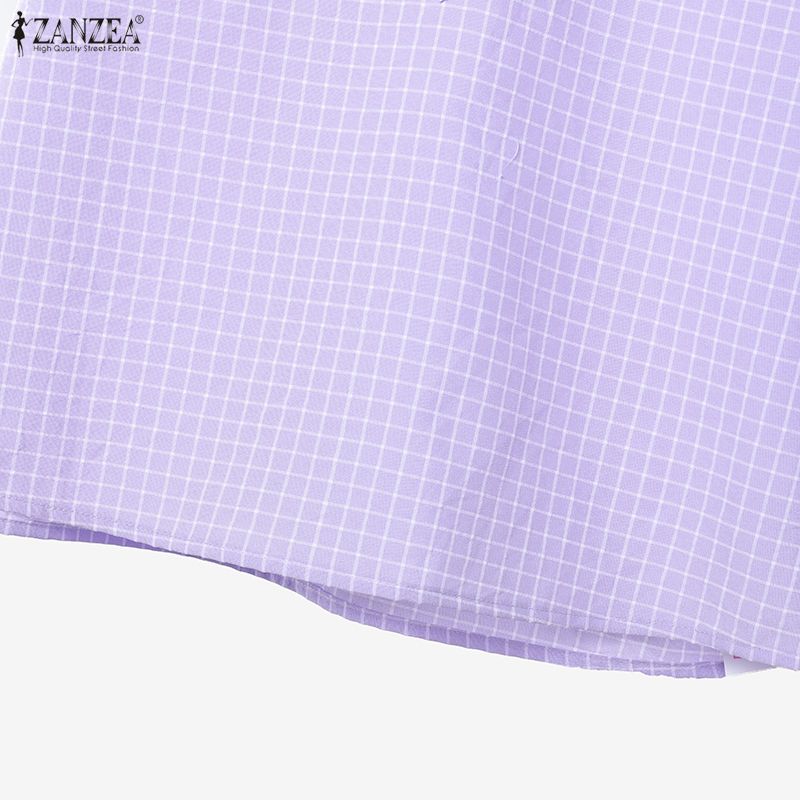 ZANZEA Women Short Sleeve Blouse and Shorts Summer Plaid Print Two Piece Suit Sets