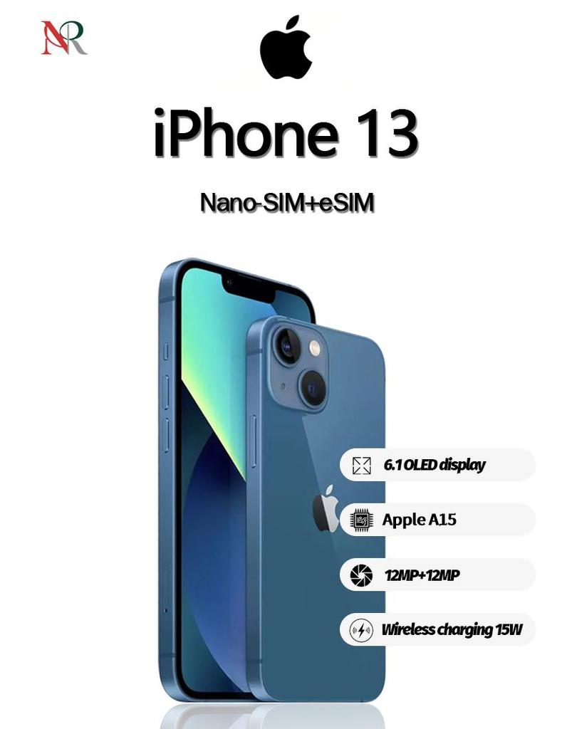 Apple Smartphone iPhone 13 versão EUA idioma global, SIM único + eSIM telefone recondicionado