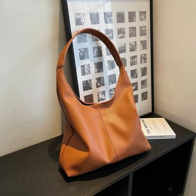 Conjunto de bolsa de ombro único da moda simples, bolsa de compras de couro macio, cor sólida, grande capacidade, para mulheres