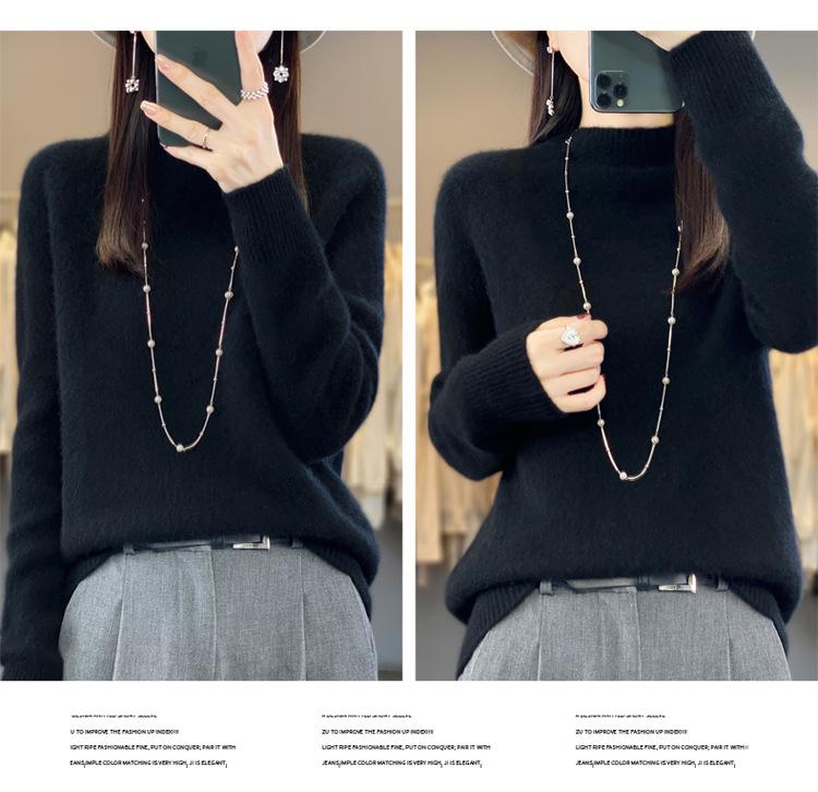 Autumn/Winter Thick Wool Pullover: Half-High Neck, 7-Gauge, Long Sleeve Knit Base Layer Sweater.