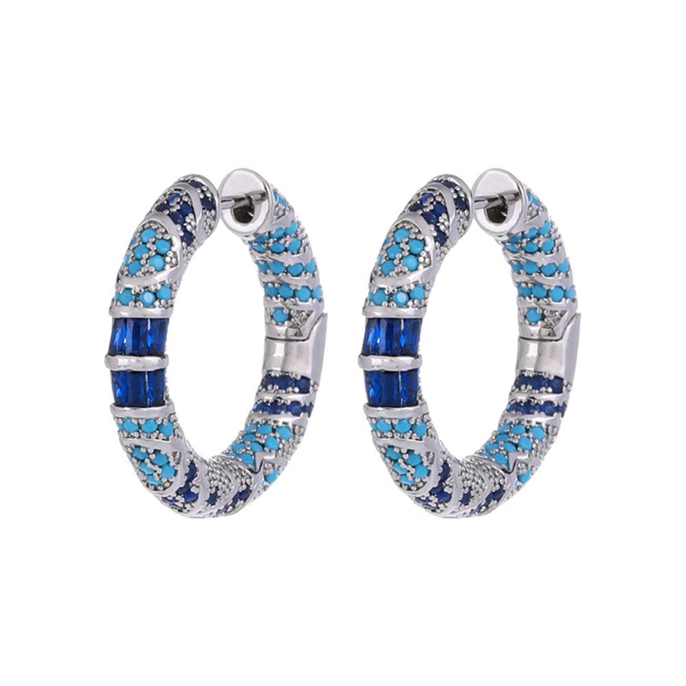 Милые женские синие круглые серьги-кольца Модные серебристого цвета Свадебные Для женщин