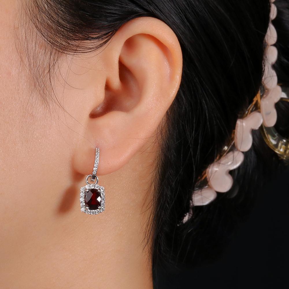 Bolaijewelry Gorgeous Elegant Unique Design January Birthstone Natural Garnet Special Cut Gemstone Earrings Women's 925 Silver Jewelry Gift