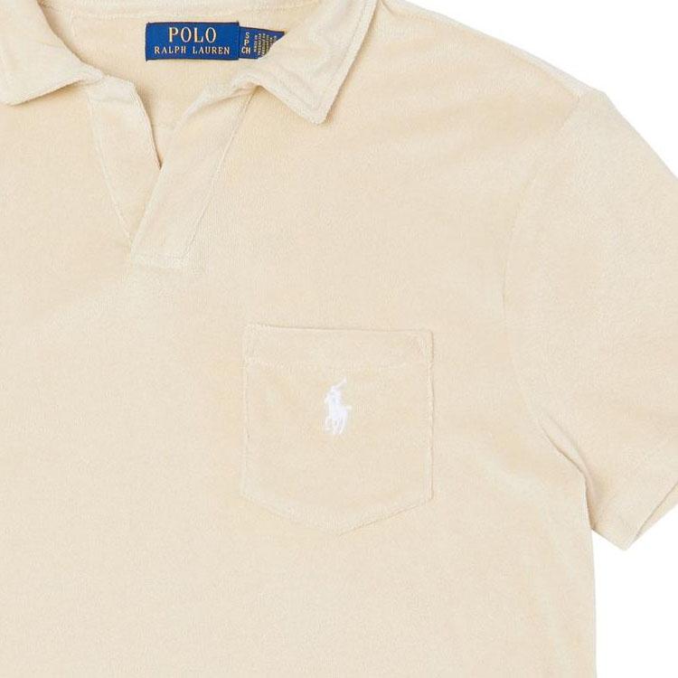 Polo Ralph Lauren Solid Logo Embroidered Towel Fabric Short Sleeve Polo Shirt Men Tops Beige 710937319-002