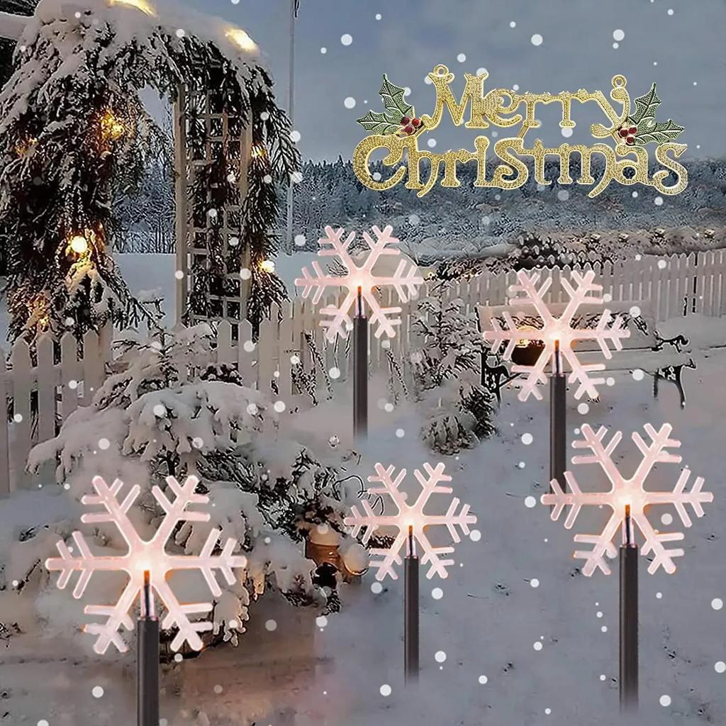 Outdoor Solar Christmas Lights Christmas Snowflake Star Solar Powered Lawn Light Set Of 5 Waterproof Pathway Stake Lights