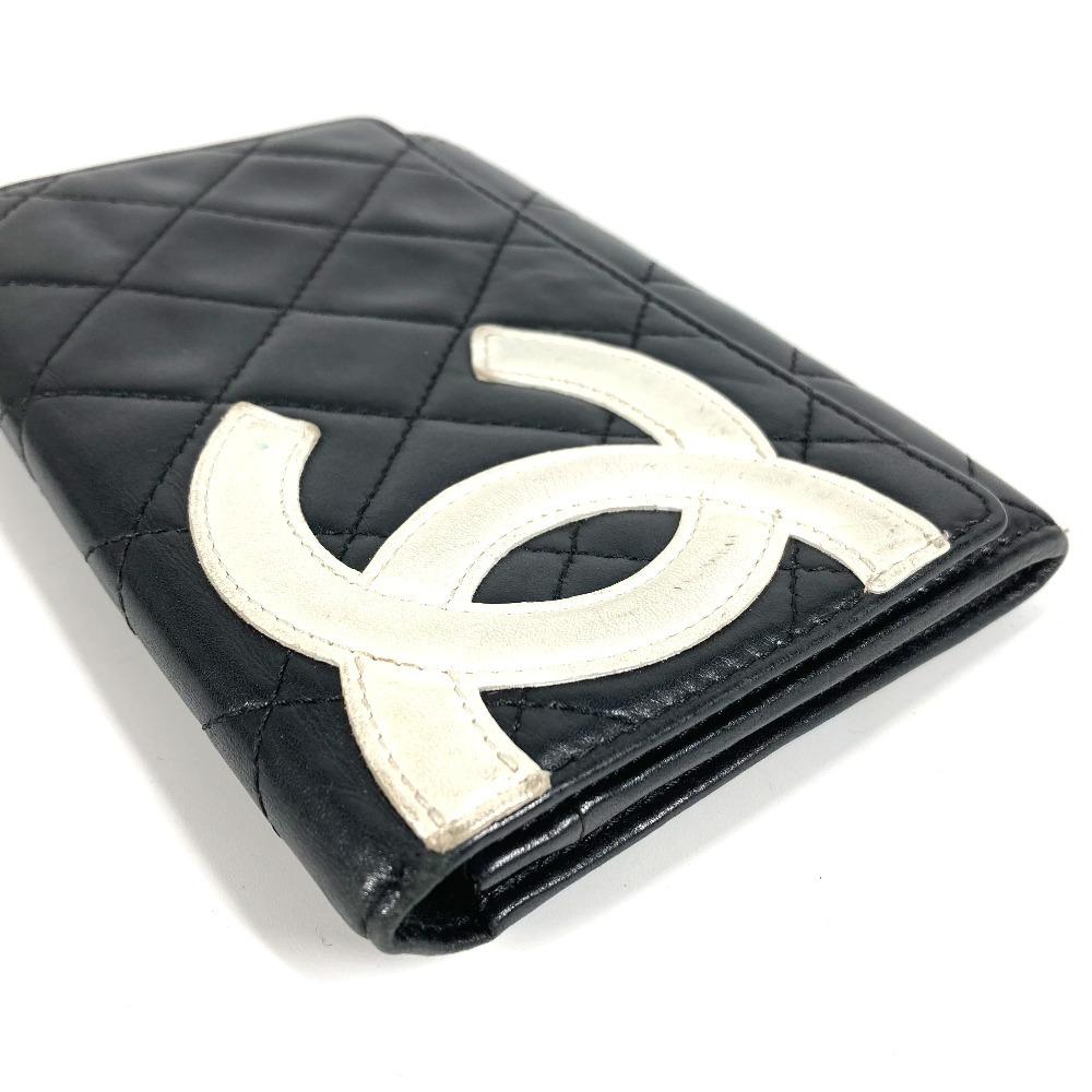 Chanel Cambon Line CC CC Mark Logo Compact Folded Wallet Leather Black/White