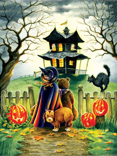 5D Diy Diamond Painting Halloween House Scenery Diamond Embroidery Cartoon Witch Picture Of Rhinestones House Mosaic Wall Decor
