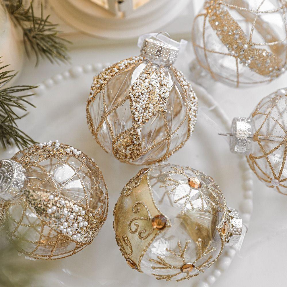 8cm Christmas Ornaments Ball Plastic Glitter Christmas ornaments Hanging Golden border grid painted Christmas tree decoration