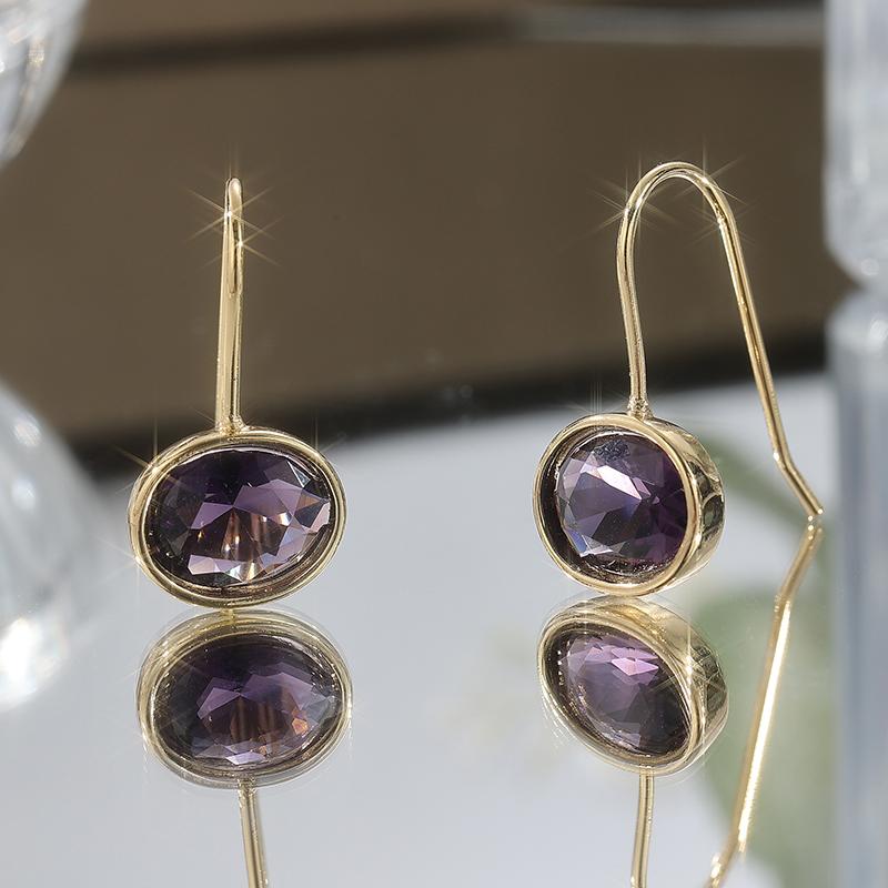 Exquisite Fashion Gold Color Oval Inlaid with Purple Stones Dangle Earrings for Women Engagement Wedding