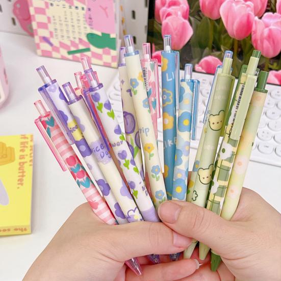 4Pcs Test Pens Clip Design Comfortable Grip Smooth Writing Quick Drying Black Ink 0.5mm Nib Cartoon Push Type Writing Pens for Office