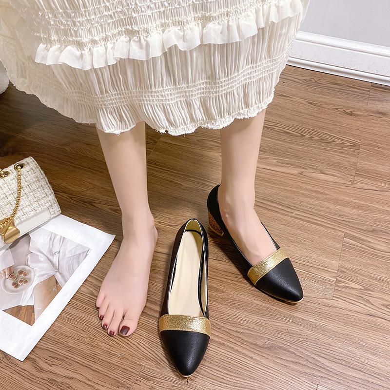 Shoes Zapato Tipo Pump Women Fashion Black Pu Leather Pointed Toe