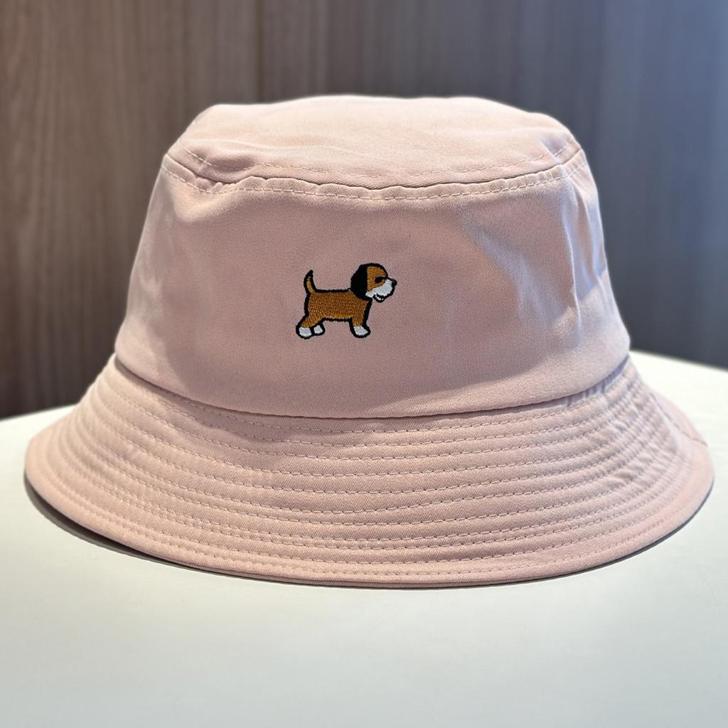 Cute Cartoon Dog Embroidery Fisherman Hat for Women Solid Color Cotton Sunshade Bucket Hat Ladies Girl Outdoor Travel Tour Caps