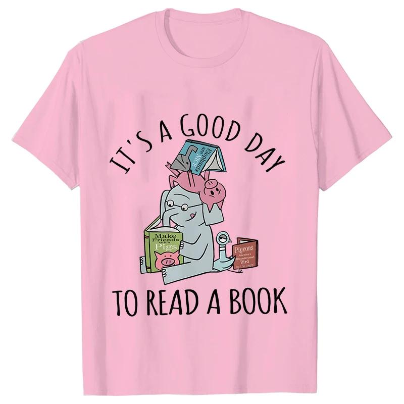 Its A Good Day To Read  T-shirts Women Book Lover Teacher Tshirts Elephant Cartoon Women's Clothing Vintage Women T-Shirts Tops
