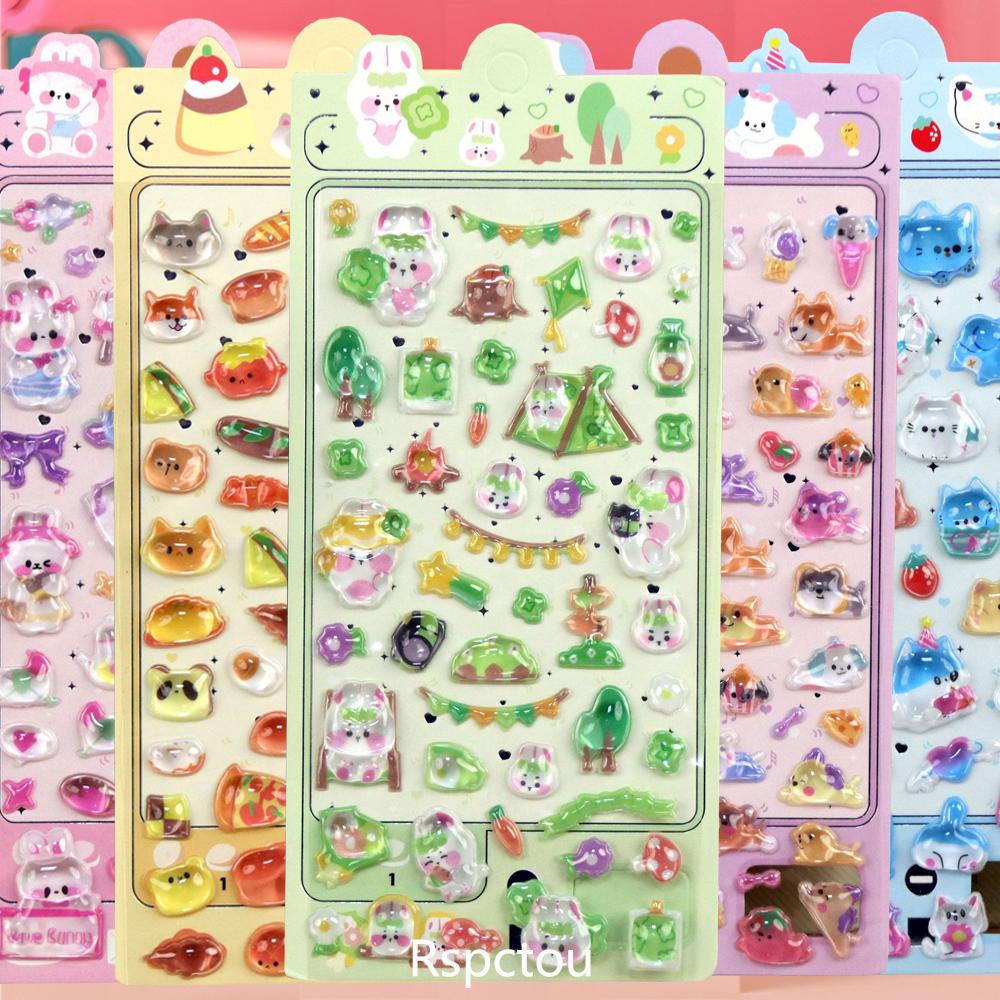 Cute Animal 3D Stickers Kawaii Cartoon Cat Bear Rabbit Sticker DIY Water Bottle Diary Phone Funny Decals Decor
